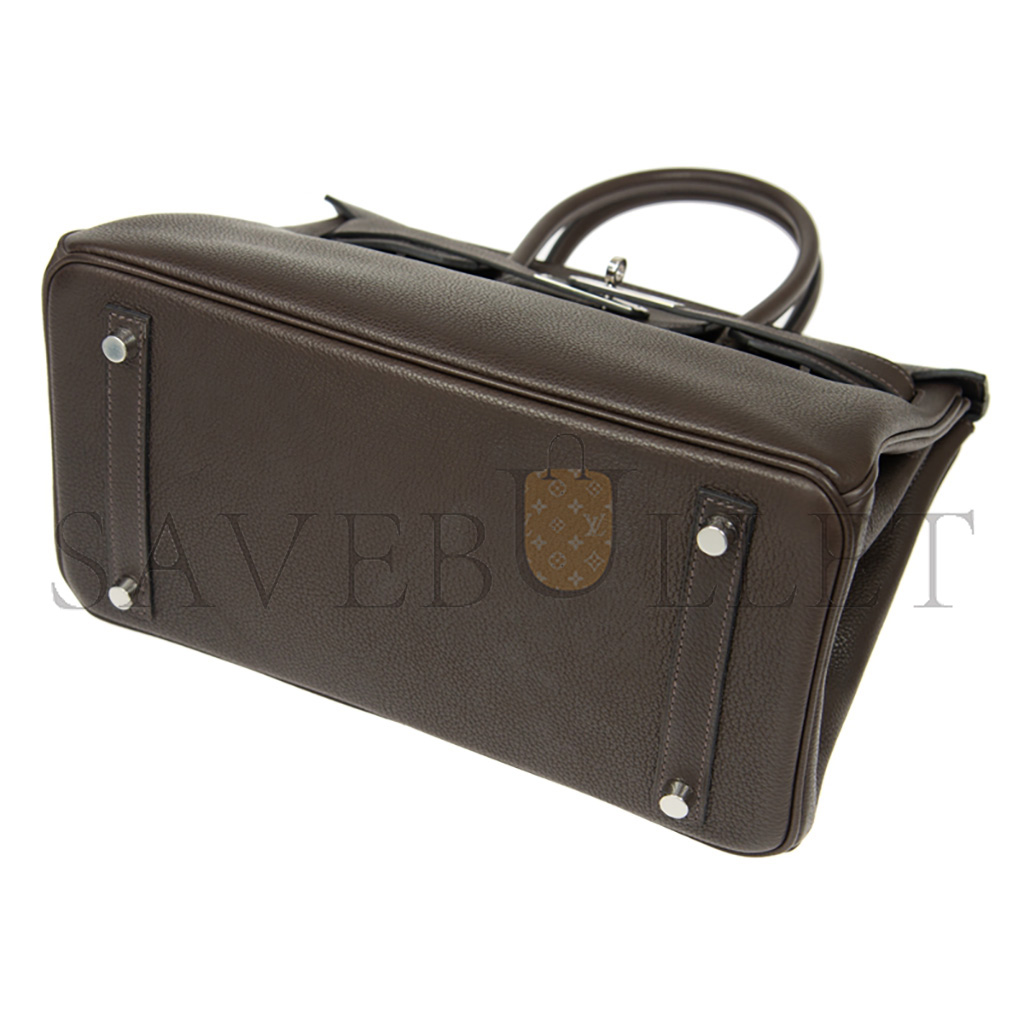 H**mes master birkin 30 chevre leather ebony silver buckle bag h028369cc36 (30*23*15cm)
